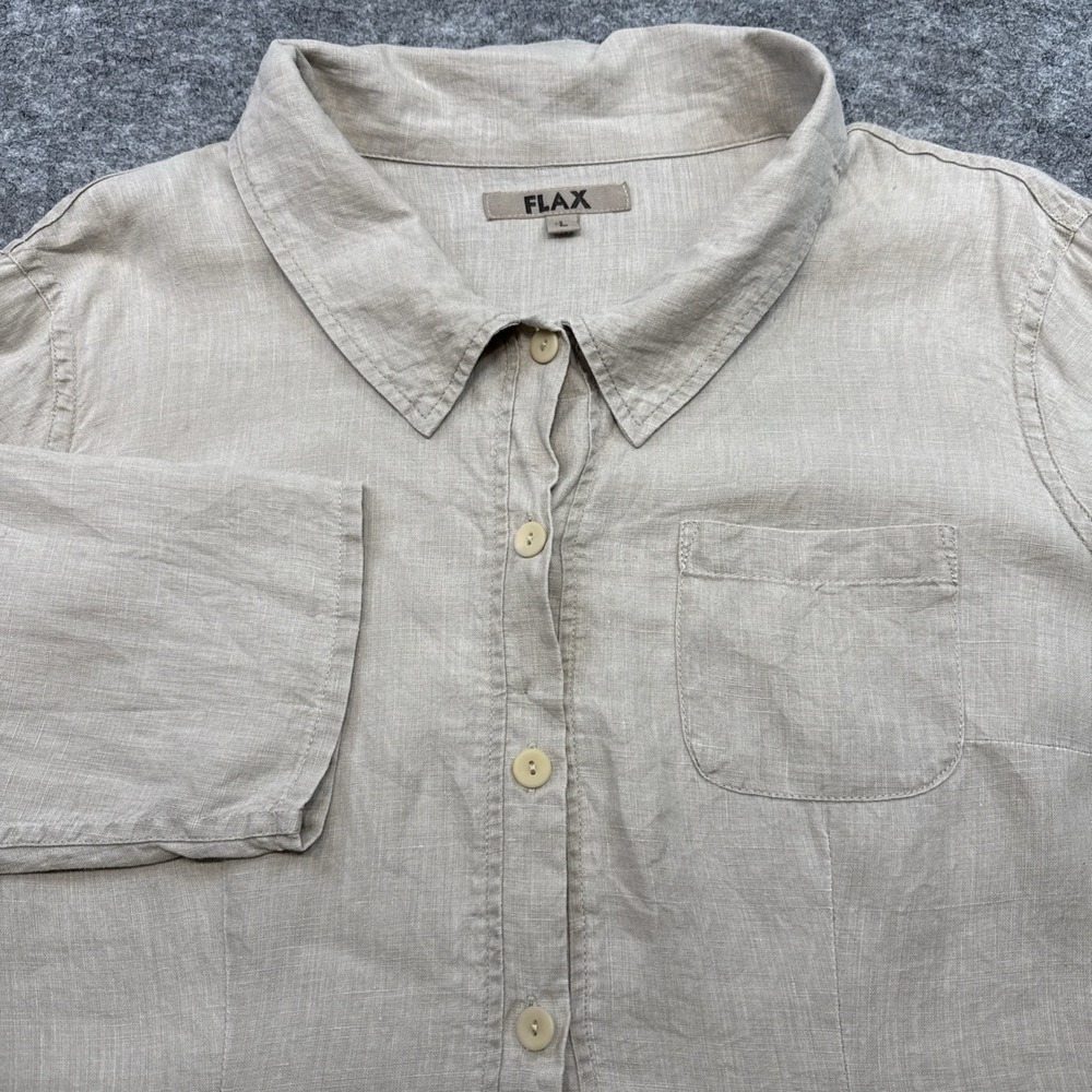 Flax linen top women's large beige neutral long sleeve button up lagenlook beach
